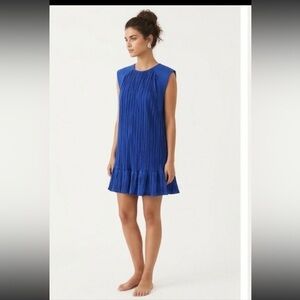 Anthropologie Plissé Cap Sleeve Mini Dress in Soft Blue